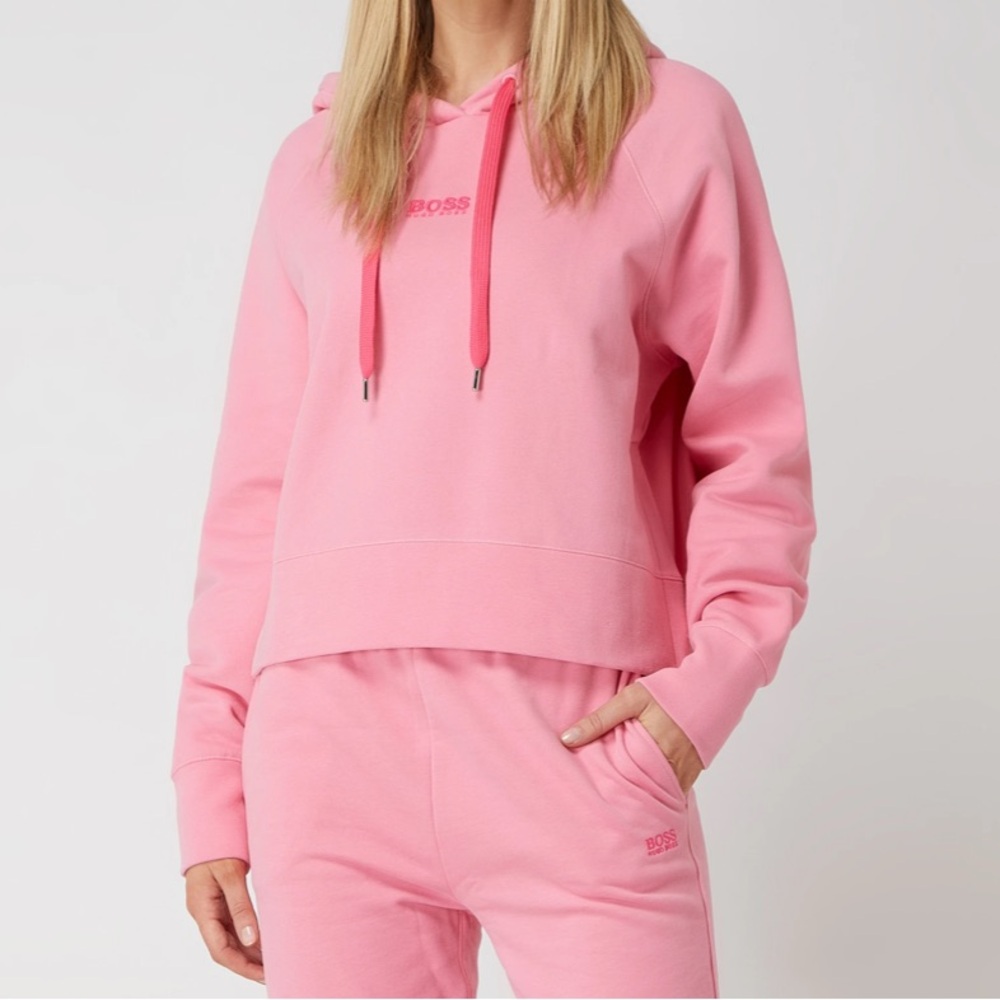 Boss Elisa Active Oversize Logo Hoodie in Faded Neon Pink XS - Picture 5 of 6